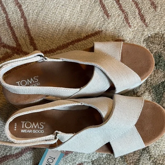 Toms Diana Crossover comfy chunky wedge espadrille Sandals neutral 8 NWT - Picture 6 of 13